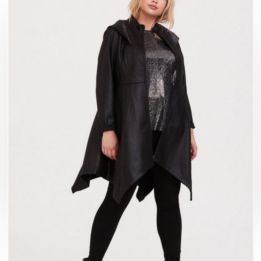 Faux suede hanky hem hooded zip front coat Her Universe Star Wars Kylo Ren 5X